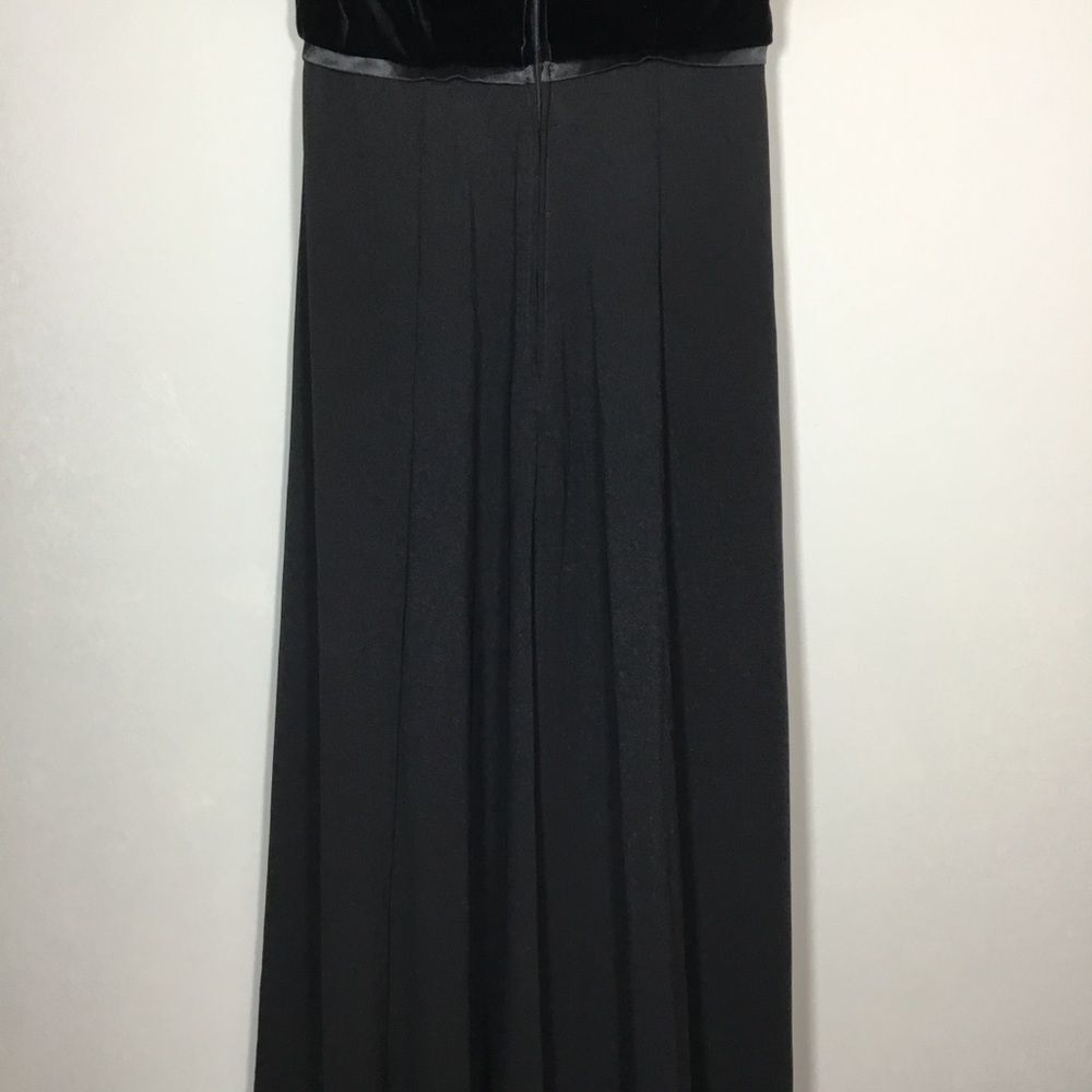 Vintage black velvet dress floaty skirt short sleeve formal dancing ball dress S - Picture 7 of 9
